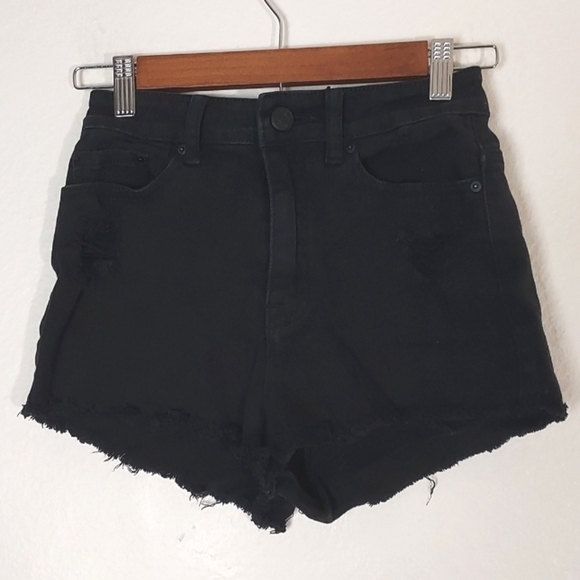 BDG Dree Shorts High Rise Cheeky Distressed Black Size 25 - Picture 2 of 16